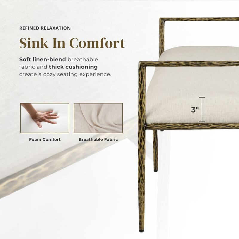 247 Shop At Home Lalia Modern 3-Piece Upholstered Hammered Metal Panel Bedroom Set with Nightstand and Bench