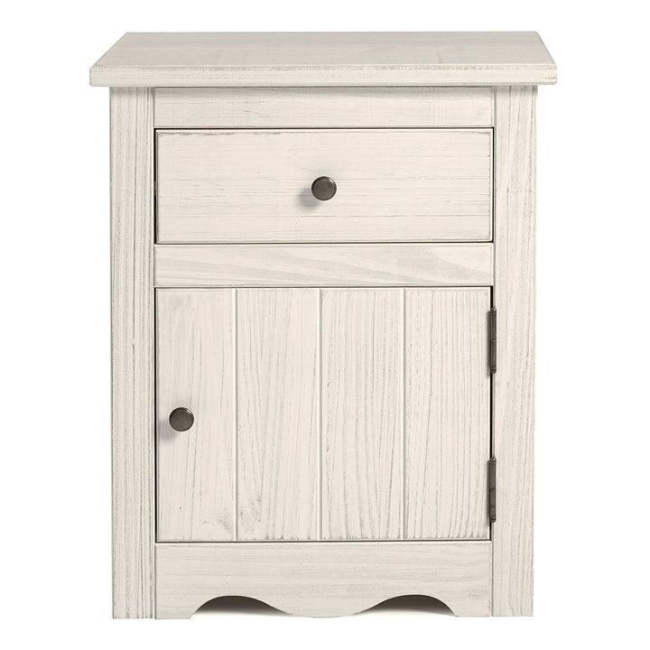 Wood Nighstand 1 Door 1 Drawer White Distressed | Furniture Dash