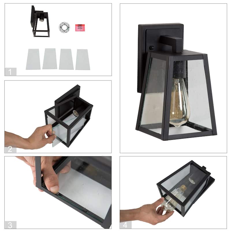 Bern Modern 1-Light Black Outdoor Wall Sconce Seeded Glass Wall Lamp Lights - L 5.5"x W 6.5"x H 10"