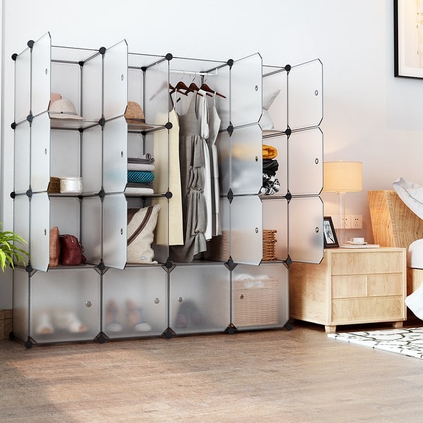 mDesign Plastic Stackable Bedroom Closet Storage Organizer with Drawer, Medium - 1 Pack - Clear