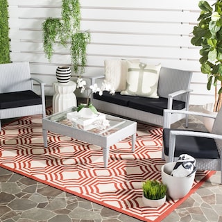 SAFAVIEH Veranda Indoor/ Outdoor Waterproof Patio Backyard Rug - Red/Creme [6'7" x 9'] - 6'7" x 9'