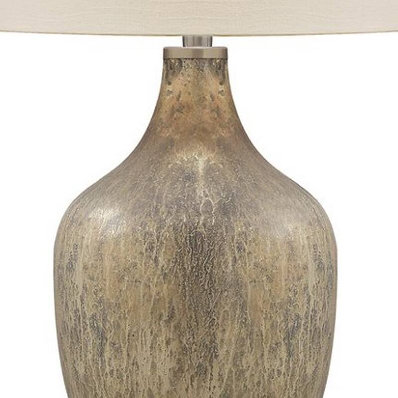 Mercury Glass Table Lamp with Drum Shade, Gold and Beige