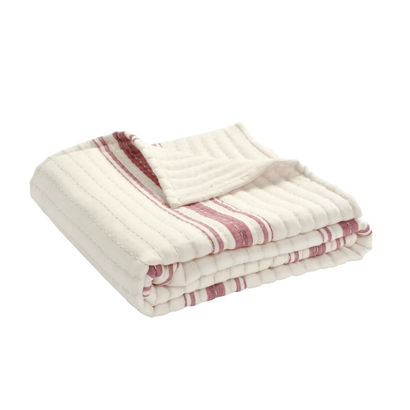 Lush Decor Farmhouse Stripe Kantha Pick Stitch Yarn Dyed Cotton Woven Throw Blanket