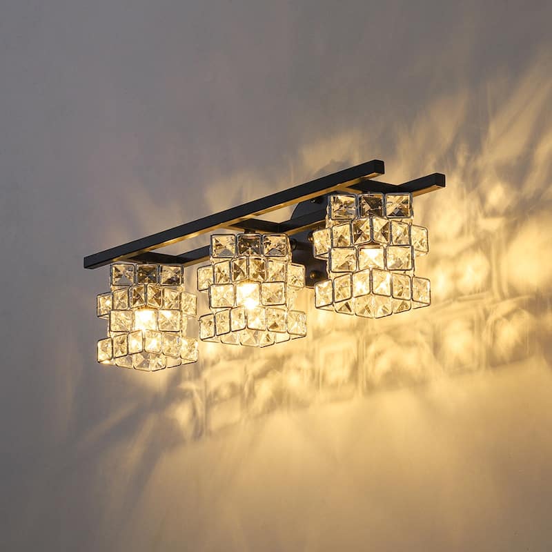 Mosaic Crystal Cube Shade Linear Bathroom Vanity Light