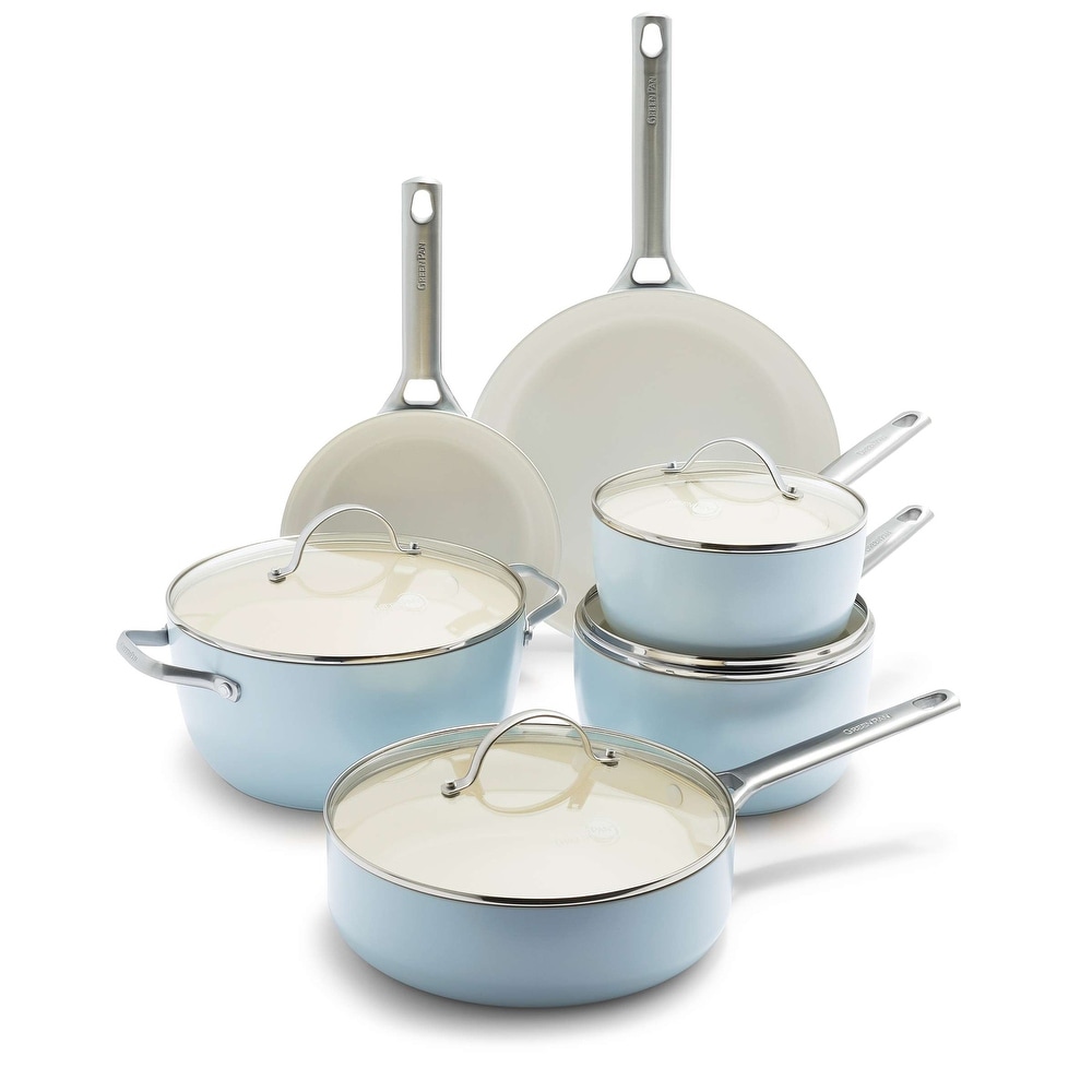 Orgreenic orgreenic blue hammered cookware collection - 10 piece set with  lids - non-stick ceramic for even heating