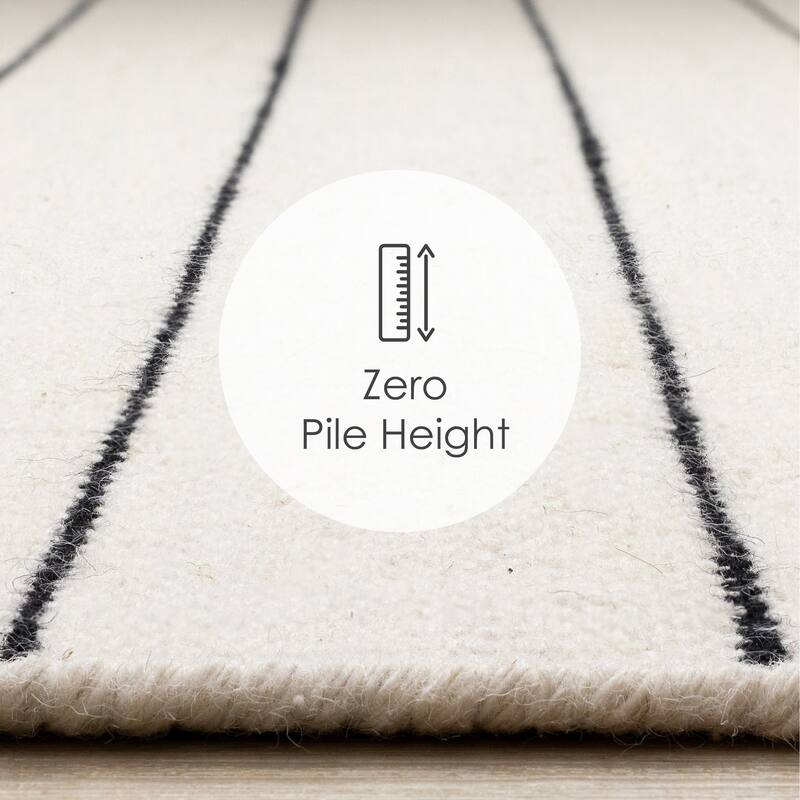 White Black Striped Handmade Wool Rug