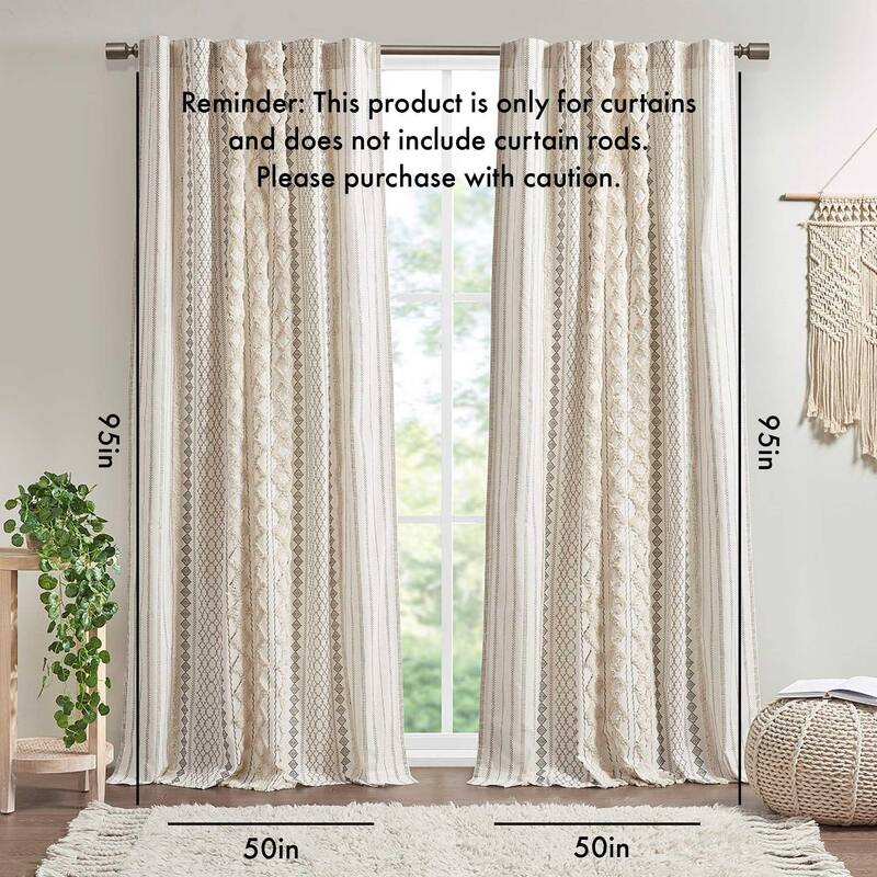 Cotton Printed Curtain Panel with Chenille Stripe and Lining