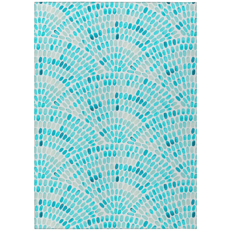 Indoor/Outdoor Surfside Modern Washable Rug - Aqua - 3' x 5'