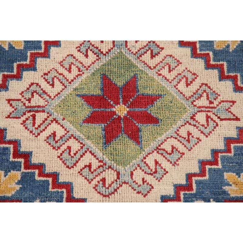 Red Geometric Kazak Oriental Area Rug Handmade Wool Carpet - 9'0"x 11'11"