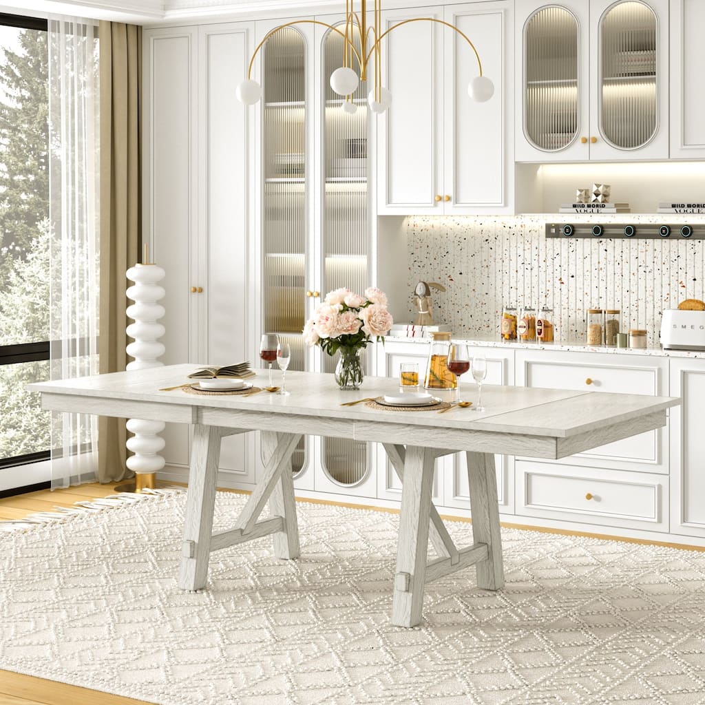VECELO 94 Inch Modern Solid Wood Rectangular Extendable Dining Table