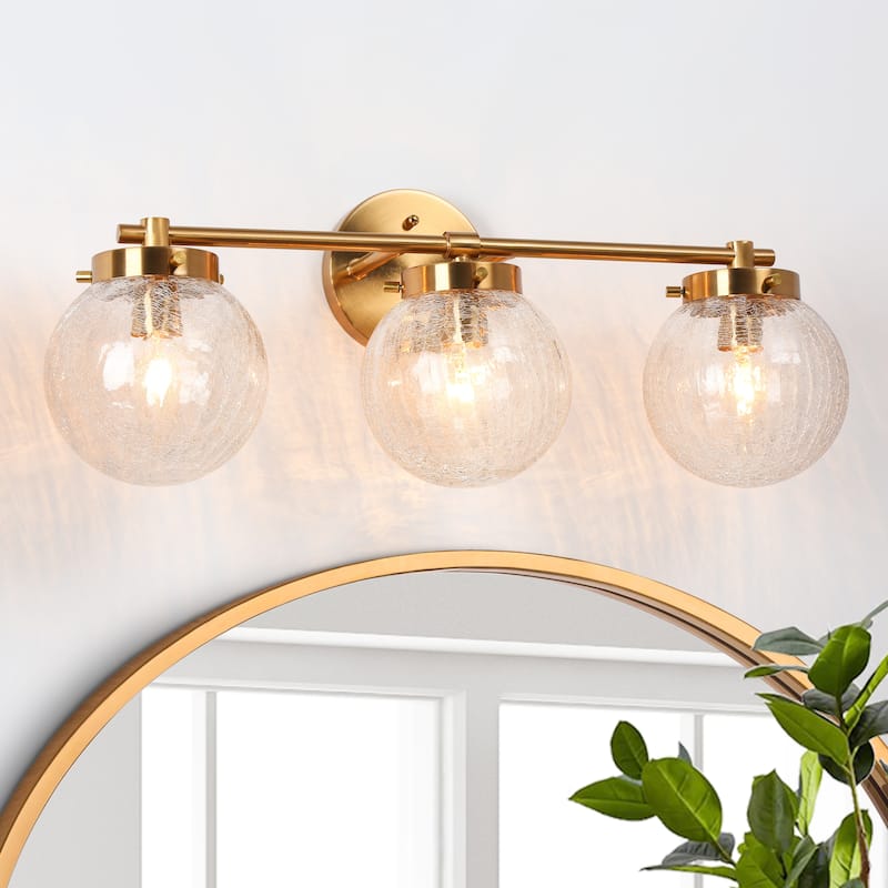Bola Modern Farmhouse Gold Bathroom Vanity Light Globe Textured Glass Wall Sconces - W 21.7" x D 7.5" x H 8.7"