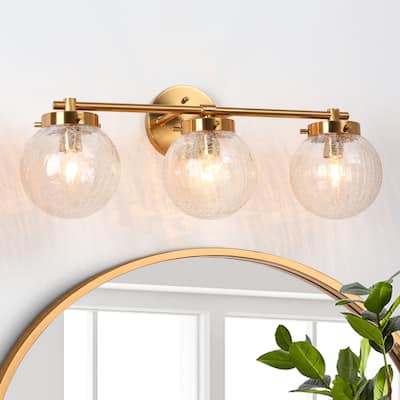 Bola Modern Farmhouse Gold Bathroom Vanity Light Globe Textured Glass Wall Sconces - W 21.7" x D 7.5" x H 8.7"