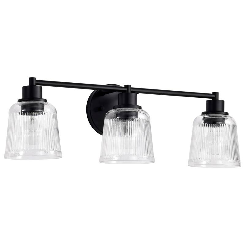 Grayson 3 Light Vanity Matte Black Finish Clear Ribbed Glass - Matte Black