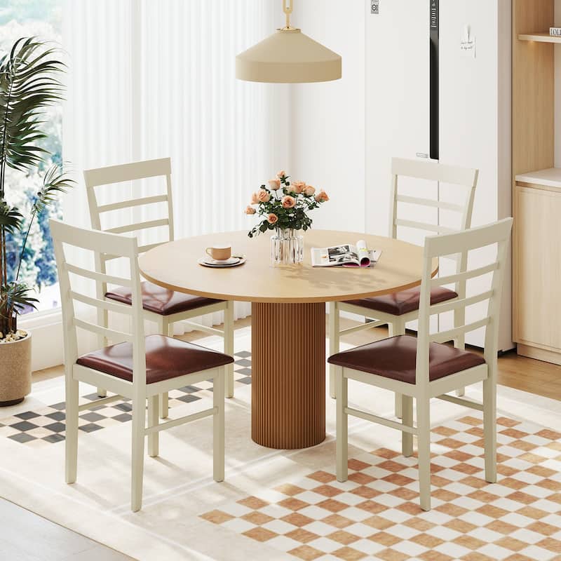 White Rubber Wood PU Leather Dining Chairs Set of 2 with Padded Seats - 17" L x 19.5" W x 37" H