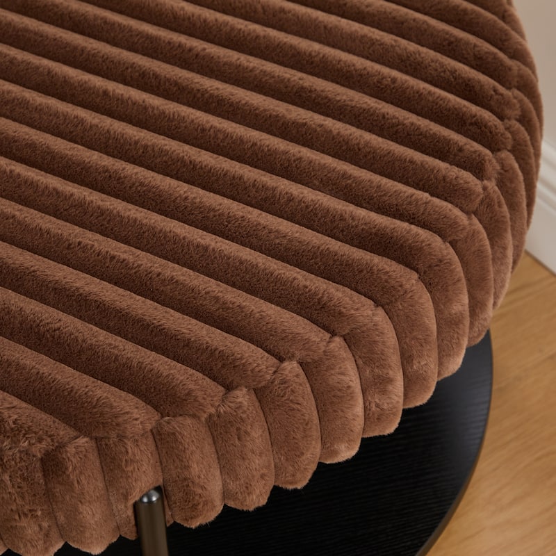 Round Faux Fur Ottoman with Storage and Sturdy Metal Legs – Soft Upholstered Footrest or Coffee Table - 30.9" x 30.9" x 17.7"