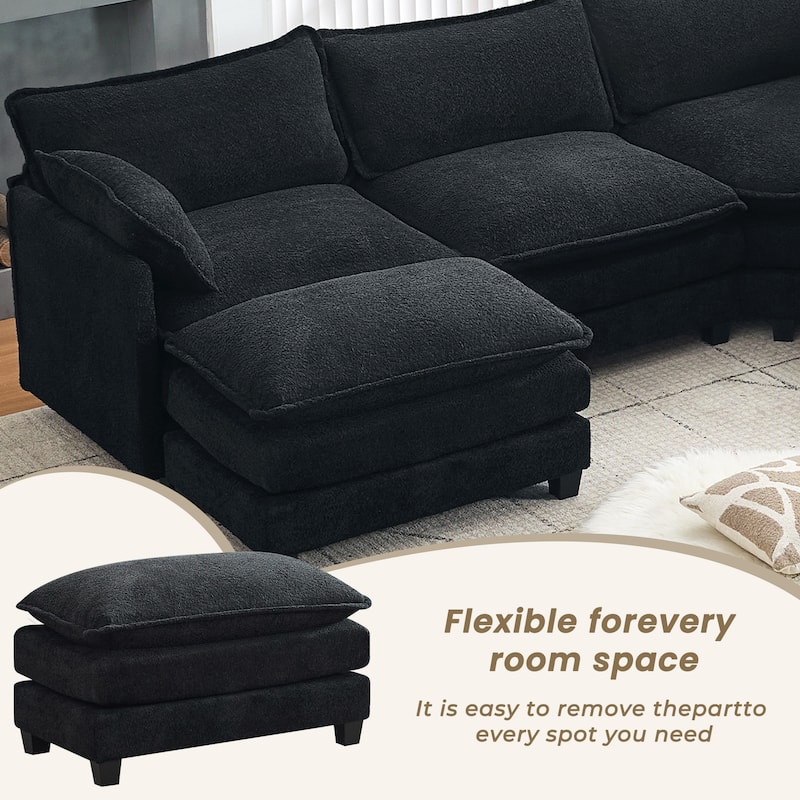 4-Seat Modular L-Shaped Corner Sectional Sofa with Ottoman, Soft Chenille Upholstery and Deep Seating for Living Room