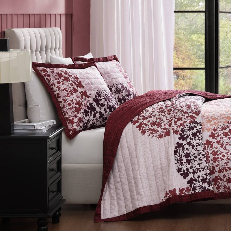 Bebejan Rosewood Harmony 3 Piece Reversible Quilted Coverlet Set
