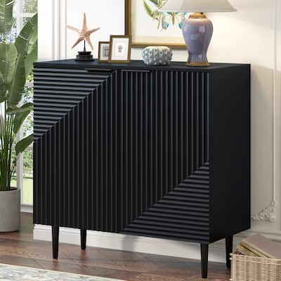 Roomfitters Modern Minimalist Side Cabinet with Adjustable Shelves, Geometric Door Design, Ample Storage, Black