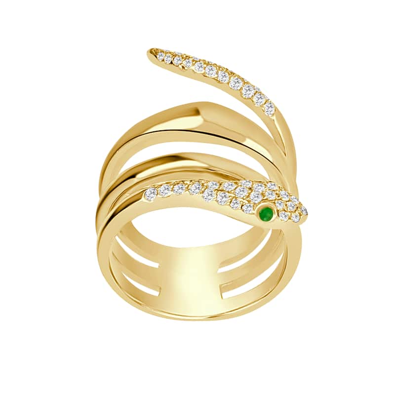Auriya 14k Gold Diamond and Emerald Snake Wrap Ring 0.38 ct. tw. (F-G, VS)