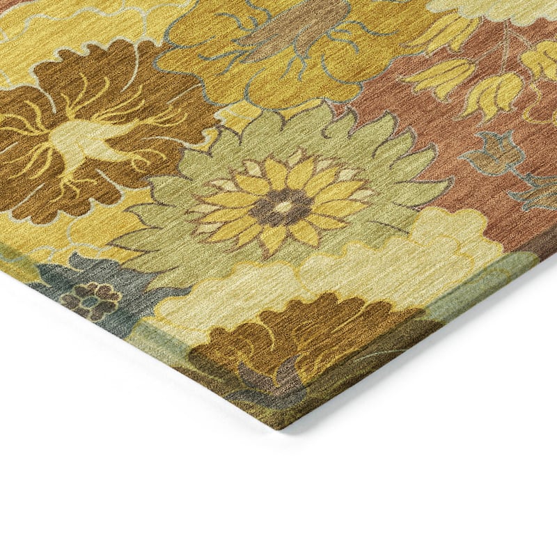 Machine Washable Indoor/ Outdoor Modern Floral Chantille Rug