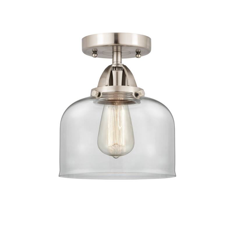 Innovations Lighting Nouveau 2 Bell - 1 Light 8" Semi-Flush Mount - Clear/Brushed Satin Nickel