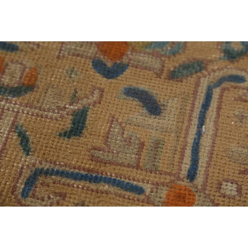 Hand Knotted Oriental 100% Wool Carpet Traditional Geometric Brown Tabriz Area Rug - 11' 0'' X 7' 11''