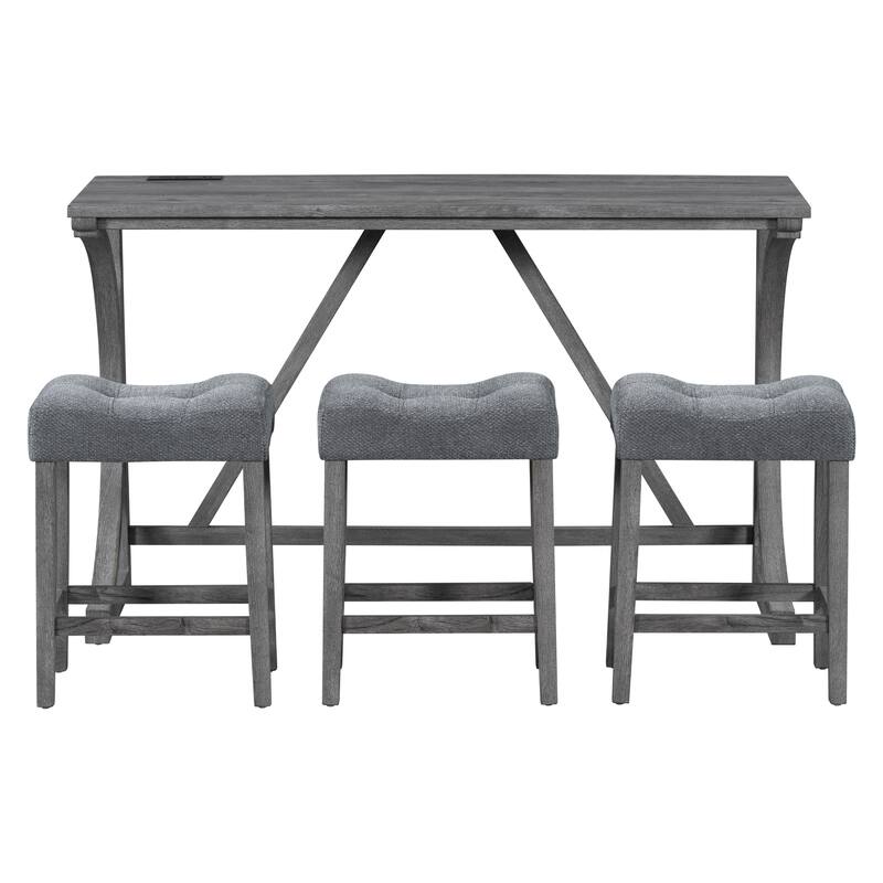 Rustic 4-Piece Dining Set with Rectangular Table, Power Outlet & 3 Chairs