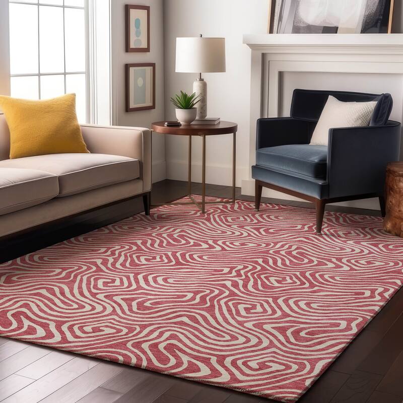Premium Washable Super Soft Modern Trippy Mayfield Rug - Blush - 10' x 14'