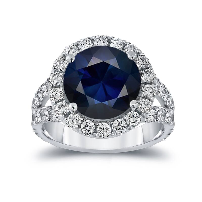 Auriya 18k Gold 4ctw Blue Sapphire Halo Diamond Engagement Ring 2ct TDW (H-I, VS1-VS2) - White - 5