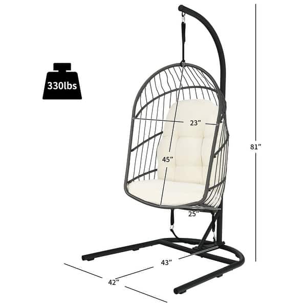 dimension image slide 0 of 2, Gymax Hanging Hammock Egg Chair Patio Rattan Swing Chair w/ Stand &