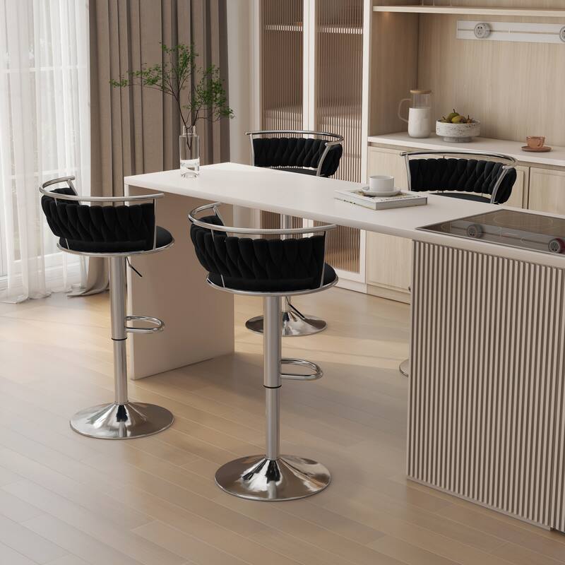 Modern Velvet 26" Adjustable Swivel Bar Stools (Set of 4)