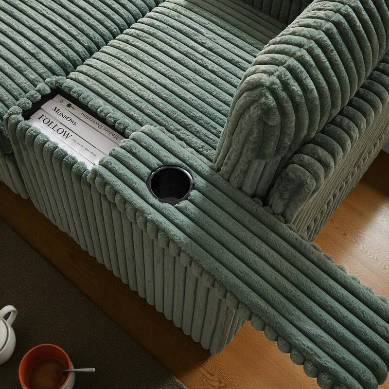 42.5" Corduroy Single Recliner Chair with Cup Holder, Storage Footrest, Armrest Storage and Backrest Pillow