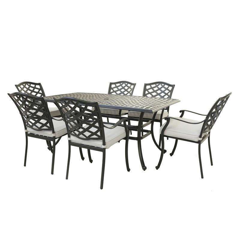 Torino Aluminum 7 Piece Rectangular Dining Set with 6 Arm Chairs - N/A - Espresso Brown/Cast Silver