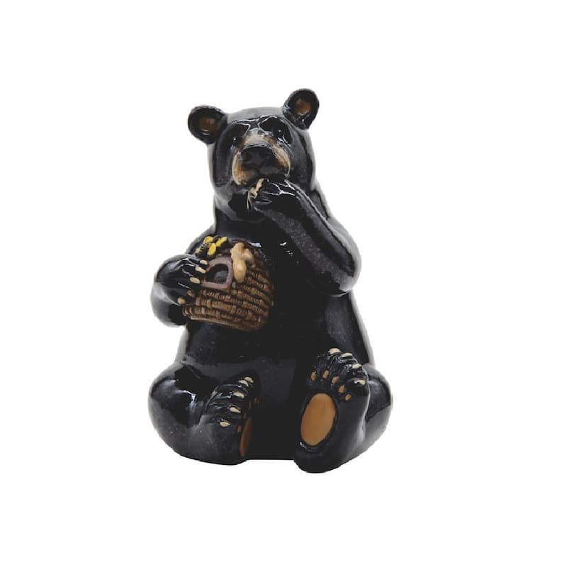 Q-Max 5.5"H Black Bear Eating Honey with Beehive Statue Home Decoration Figurine