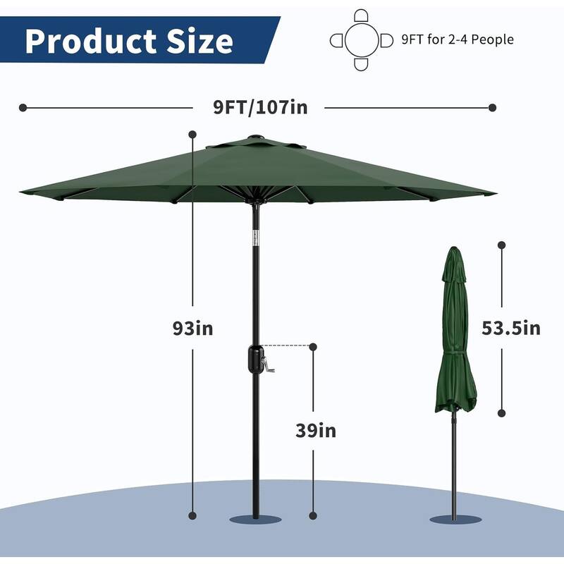Coromose 9FT Outdoor Patio Umbrella, 8 Sturdy Ribs, for Garden, Poolside, Deck