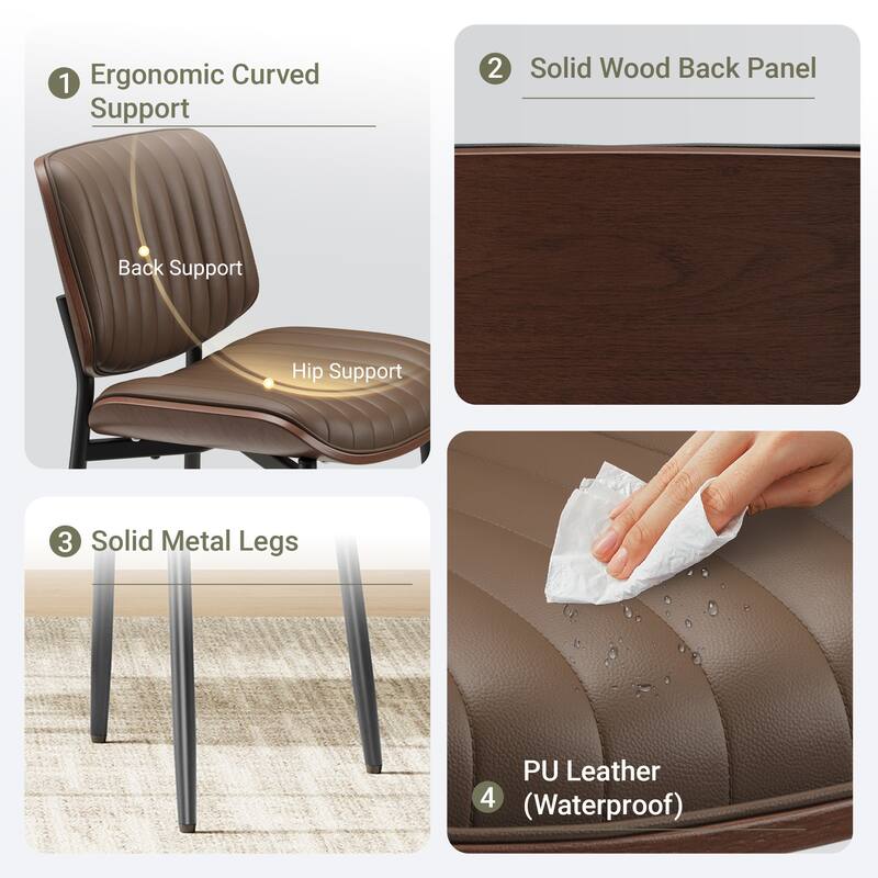 Tapered Metal Leg Dining Chairs - Mid-Century Styled Seating with Button-Tufted PU Leather & Ergonomically Curved Back