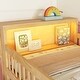 preview thumbnail 5 of 20, Wooden Loft Bed with Hanging Rod, LED, Bookshelf, Stairs, Storage Drawers and Shelves, Twin Size