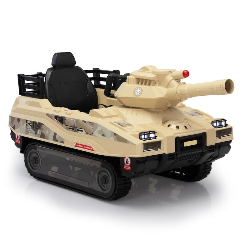 Ride-On Military Tank Ride On Car for Kids, 24V with Fighting Cannon, Rotating Turret, and Remote Control, for 3-8 Years Old