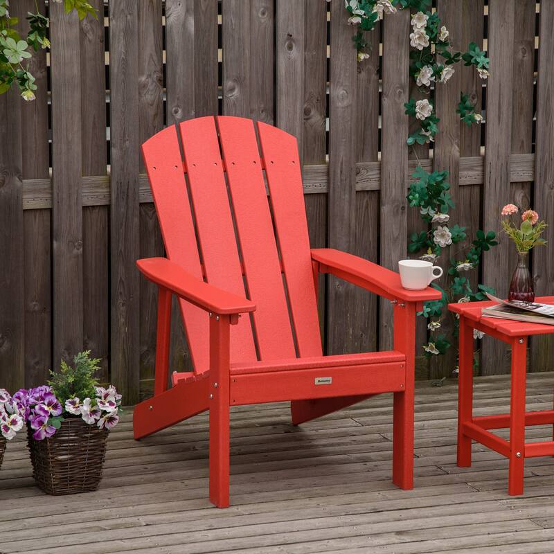 Outsunny Plastic Adirondack Chair, HDPE Fire Pit Chair with High Back for Backyard, Garden
