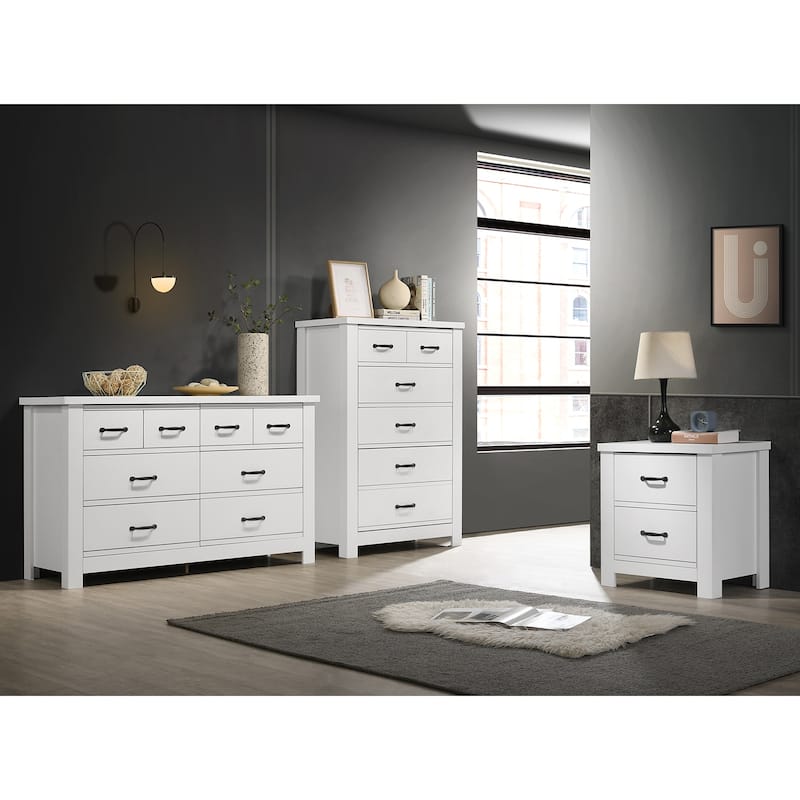 3 Piece Bedroom Set with Storage Drawers in White