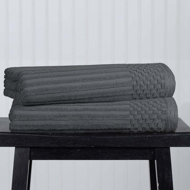 Superior Ribbed Cotton Absorbent Heavyweight Bath Towel Set - 2PC Bath Towels - Dark Grey