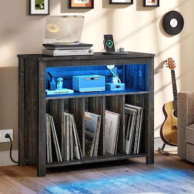 LED Stand with Charging Station and Storage Shelf Gray - 42 inches