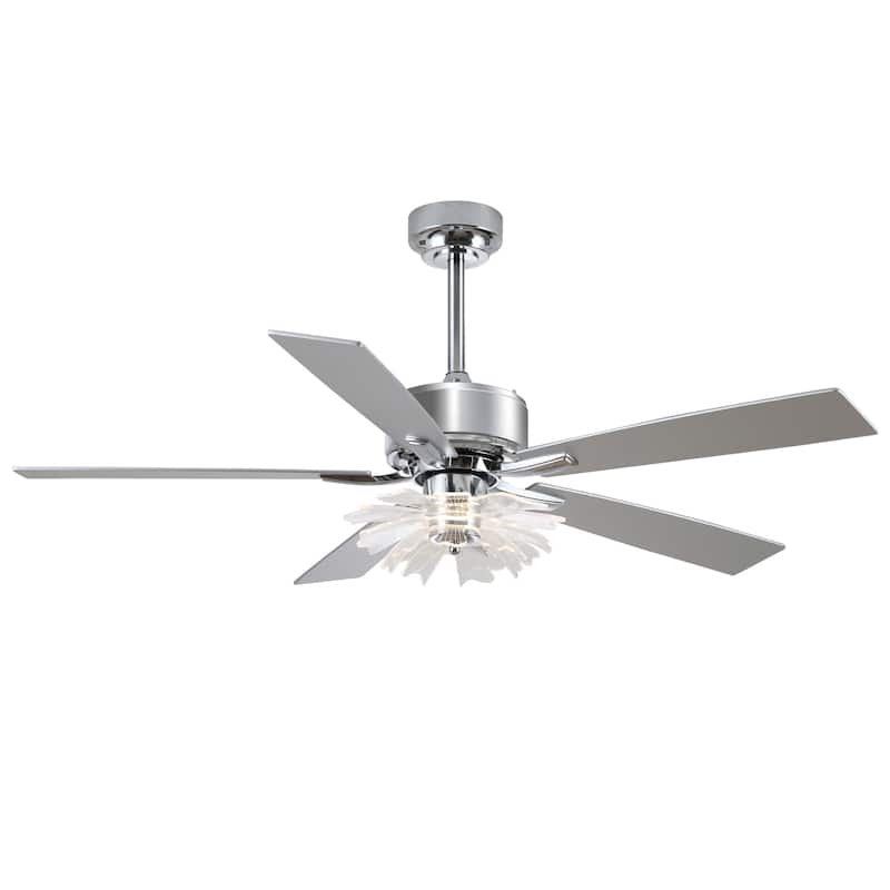 52" Chrome Reversible 5-Blade Modern LED Ceiling Fan with Light and Remote