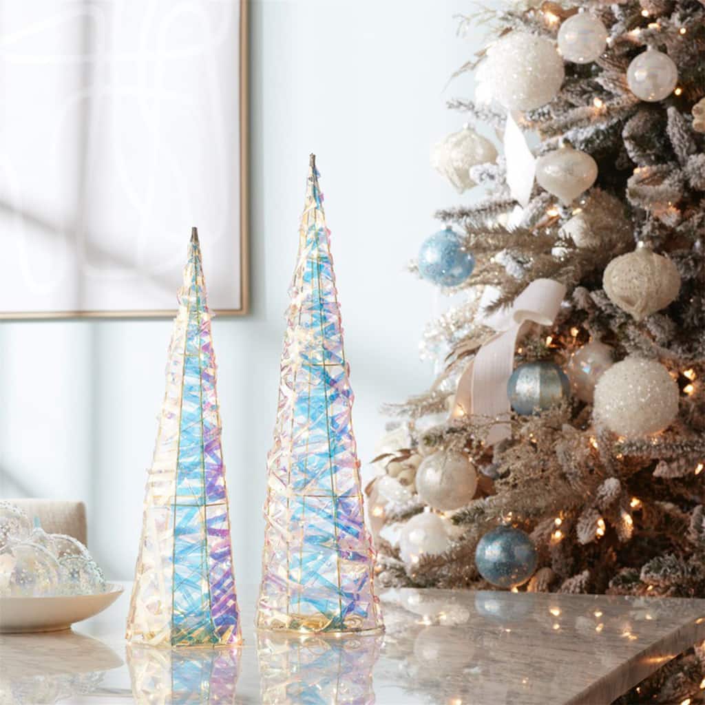 LED Lighted Iridescent Tree Christmas Decorations - 23.75" - Set of 2