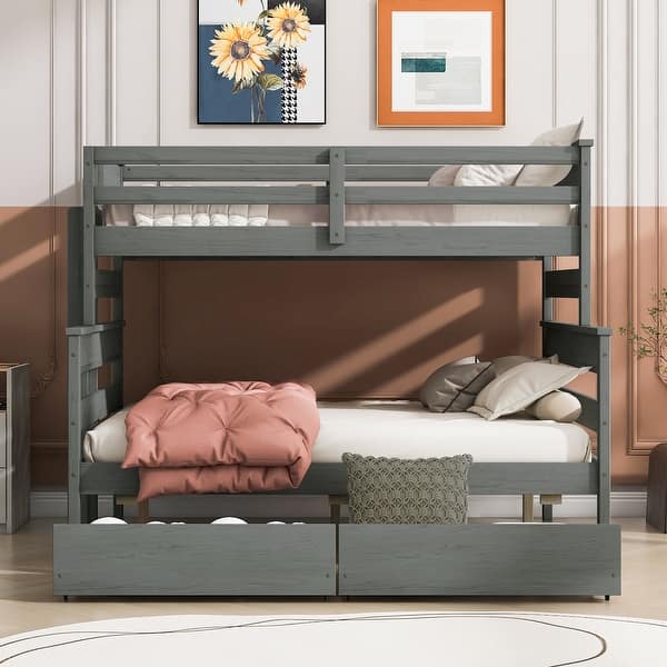 slide 2 of 52, Twin over Full Bunk Bed with 2 Drawers or Trundle Grey - 2 Drawers - Full