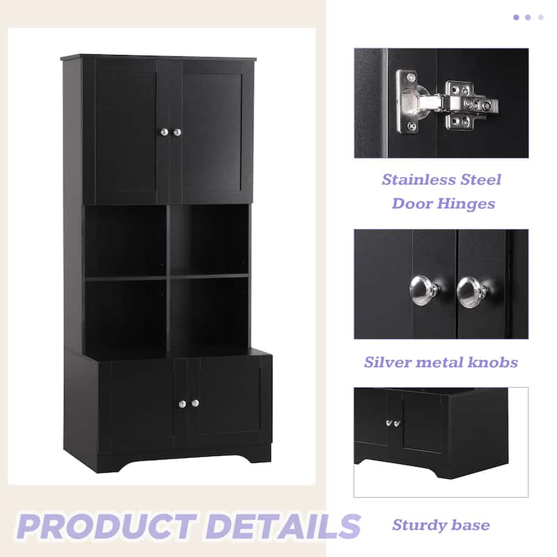 GDFStudio - Carter Tall and Wide Freestanding Storage Cabinet with 4 Doors and Adjustable Shelves, MDF