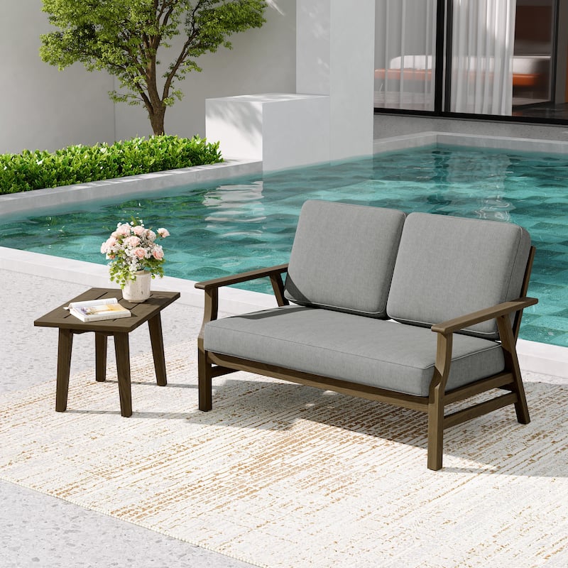 2-Piece Teak Outdoor Loveseat Set with Table.