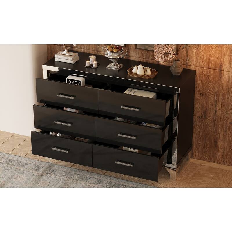 Elegant High Gloss Dresser with 6 Drawers