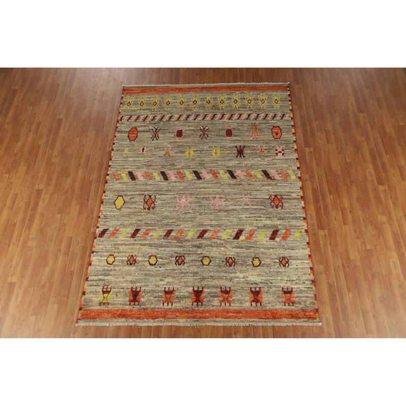 Moroccan Oriental Area Rug Hand-Knotted Tribal Multi-Color Wool Carpet - 6'9" x 9'6"