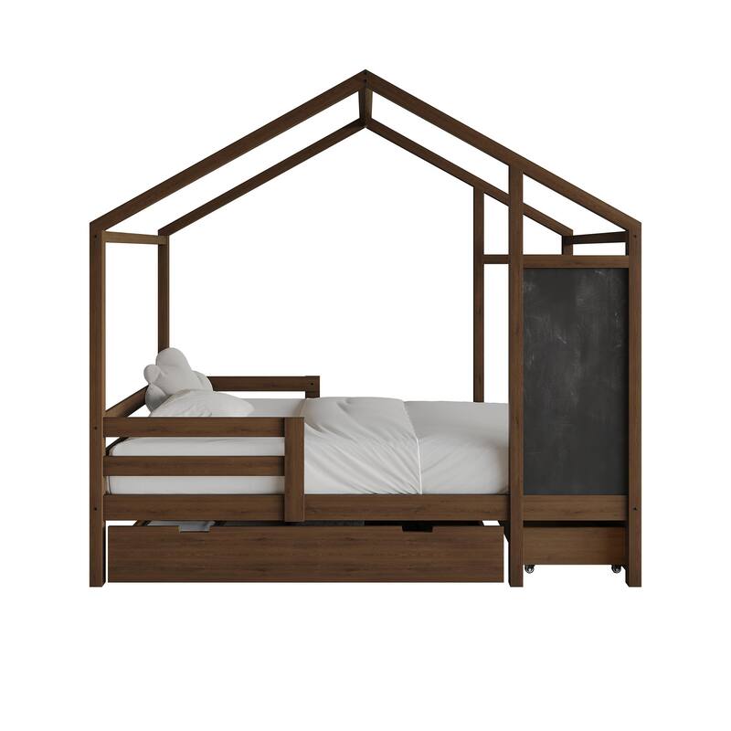CraftPorch Mid-Century Wooden Canopy Bed - Walnut